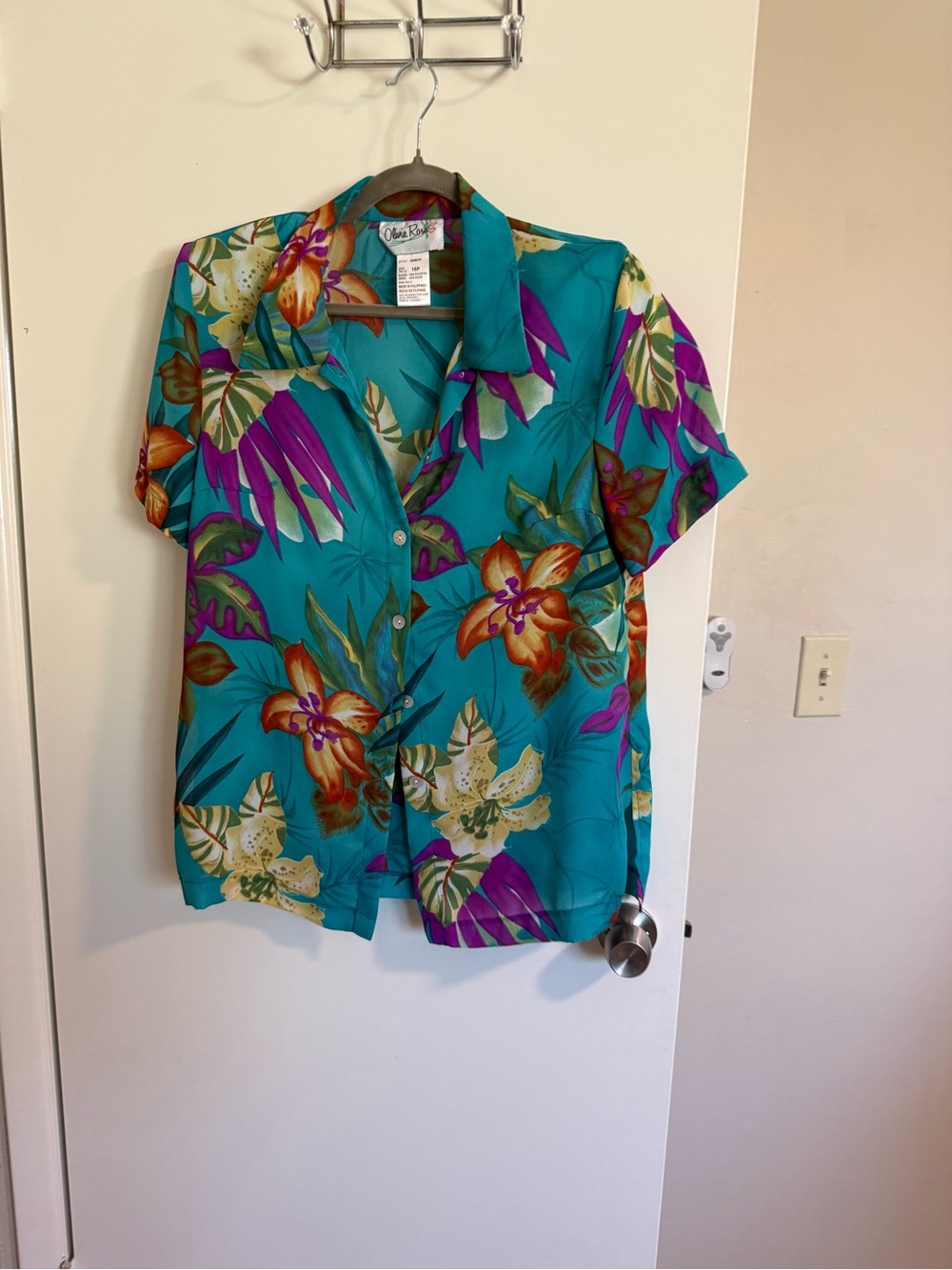 Olivia Rae Teal Tropical Short-Sleeve Button-Down Shirt